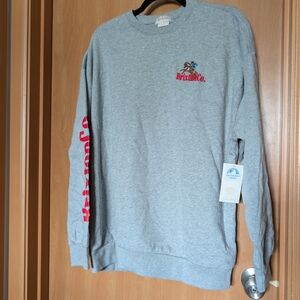 Brixton Light Gray Inwood Oversized Fleece Crewneck Sweater with Red Accents